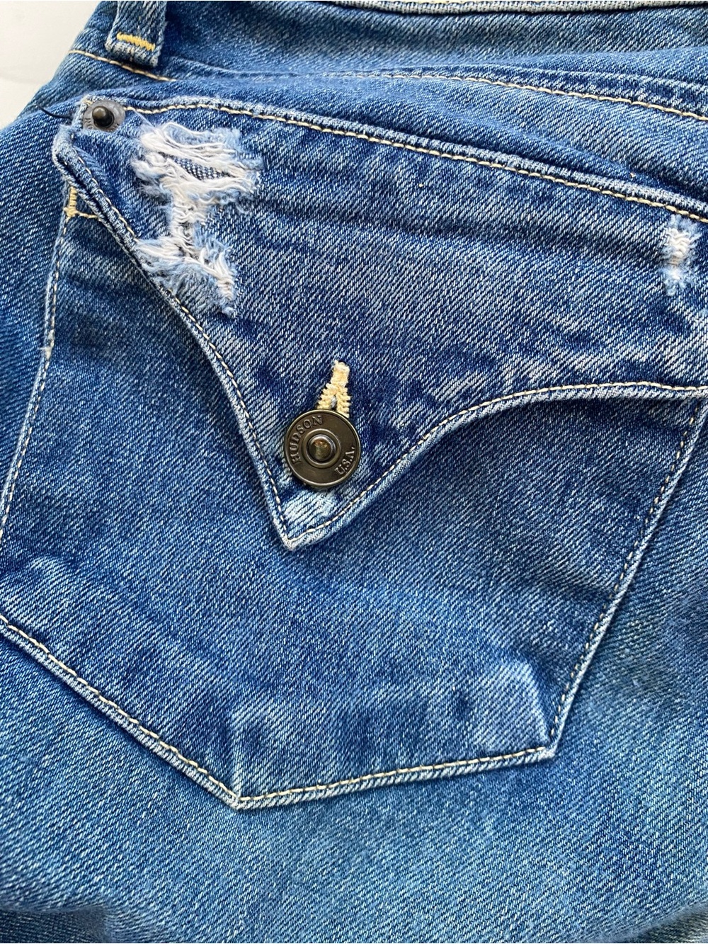 Hudson Bacara Crop Straight Cuffed Distressed Jeans 27 Made USA - Picture 15 of 16